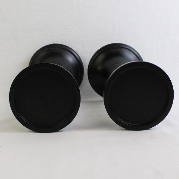 Set of 2 Matte Black Wooden Pillar Candle Holders 10" & 11.1"