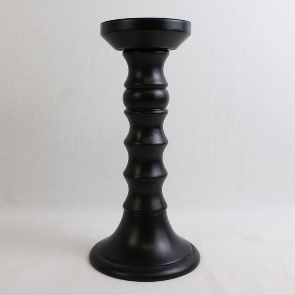 Set of 2 Matte Black Wooden Pillar Candle Holders 10" & 11.1"