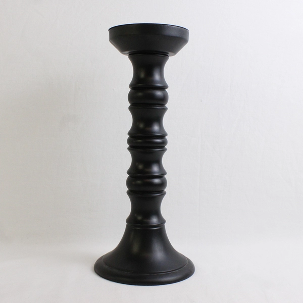 Set of 2 Matte Black Wooden Pillar Candle Holders 10" & 11.1"