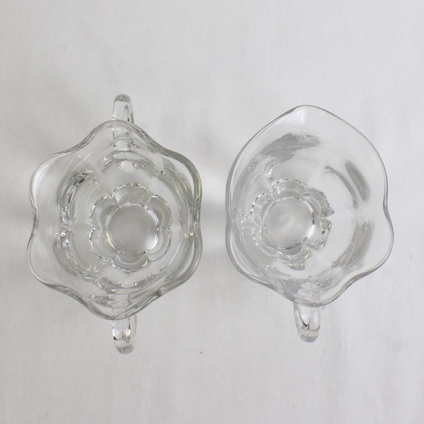 Lot Of 2 Matching Unbranded Clear Glass Creamer And Sugar Set Flower Design