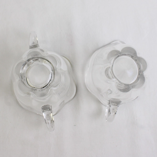 Lot Of 2 Matching Unbranded Clear Glass Creamer And Sugar Set Flower Design