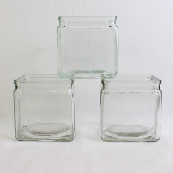 Lot Of 3 Matching Unbranded Square Clear Glass Decorative Vase 4" Tall