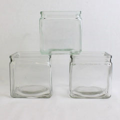 Lot Of 3 Matching Unbranded Square Clear Glass Decorative Vase 4" Tall