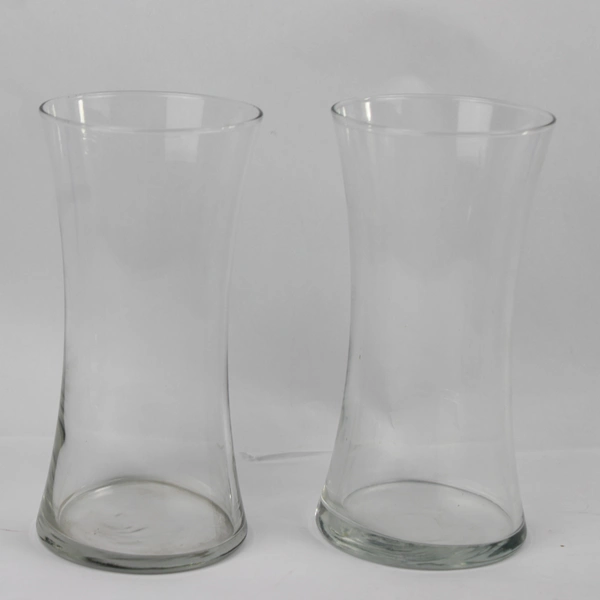 Lot Of 2 Matching Unbranded Clear Glass Decorative Vase Hourglass Shaped 8" Tall