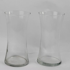 Lot Of 2 Matching Unbranded Clear Glass Decorative Vase Hourglass Shaped 8" Tall