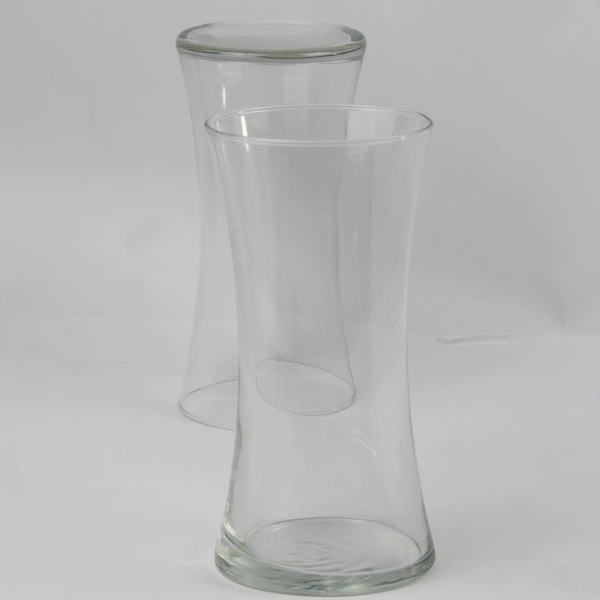 Lot Of 2 Matching Unbranded Clear Glass Decorative Vase Hourglass Shaped 8" Tall