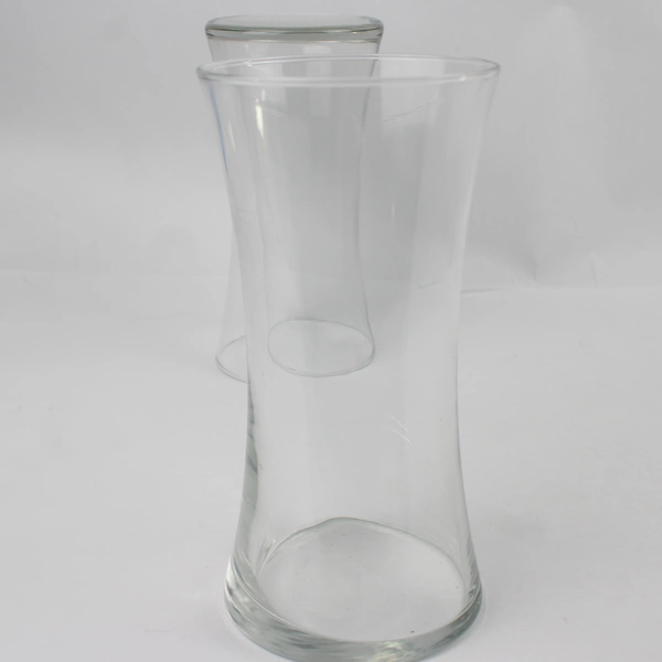 Lot Of 2 Matching Unbranded Clear Glass Decorative Vase Hourglass Shaped 8" Tall