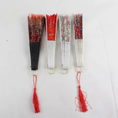 Lot of 4 Fabric Folding Hand Fans 9.25" 3 White Handles 1 Black Handle