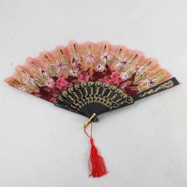 Lot of 4 Fabric Folding Hand Fans 9.25" 3 White Handles 1 Black Handle