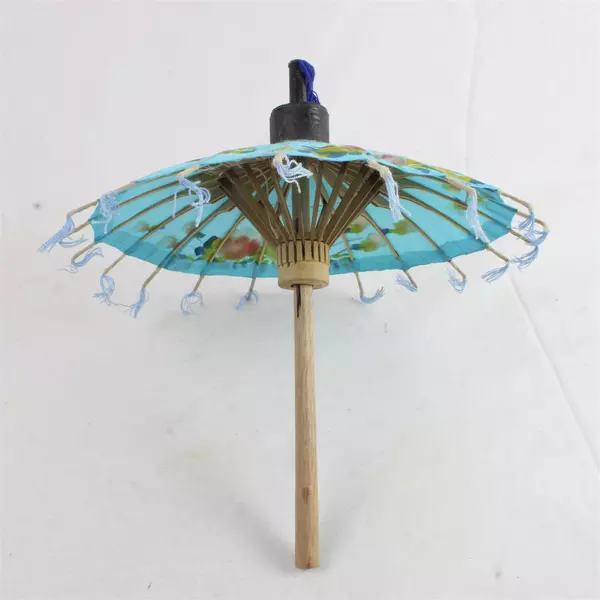 Lot of 2 Folding Hand Fans & Paper Parasol Vintage Decorative