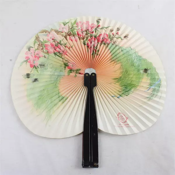 Lot of 2 Folding Hand Fans & Paper Parasol Vintage Decorative