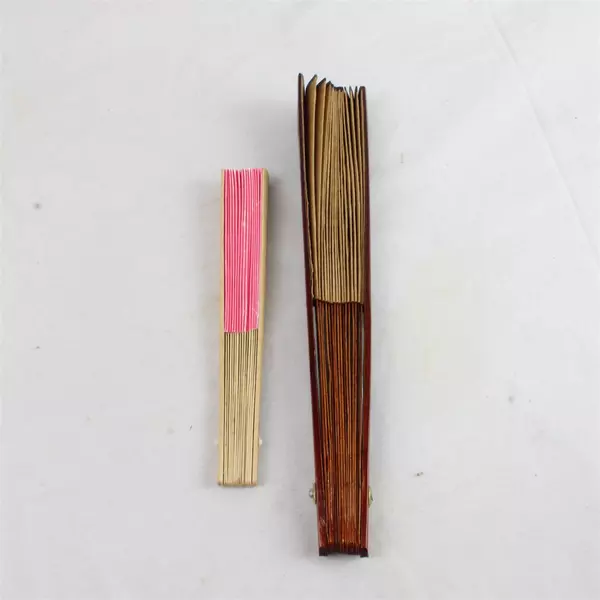 Lot of 2 Folding Hand Fans Wood Handles Paper Panels Vintage Pre-Owned