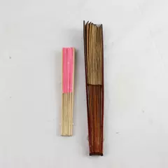 Lot of 2 Folding Hand Fans Wood Handles Paper Panels Vintage Pre-Owned