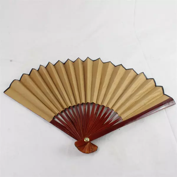 Lot of 2 Folding Hand Fans Wood Handles Paper Panels Vintage Pre-Owned