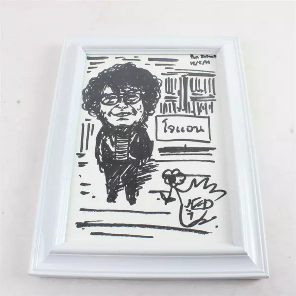 Small Framed Black on White Drawing 6.75" x 5" White Frame Ready to Hang