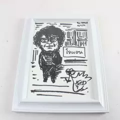 Small Framed Black on White Drawing 6.75" x 5" White Frame Ready to Hang
