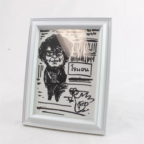Small Framed Black on White Drawing 6.75" x 5" White Frame Ready to Hang