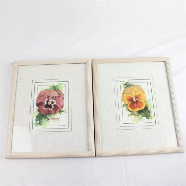 Set of 2 Watercolor Pansy Framed Prints Red & Yellow Floral Wall Art