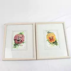 Set of 2 Watercolor Pansy Framed Prints Red & Yellow Floral Wall Art