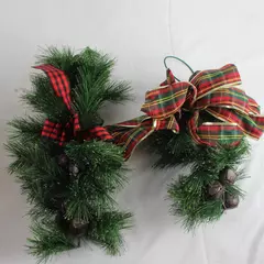 Christmas Garland with Plaid Ribbon & Bells 28" Mantel Wall Holiday Decor