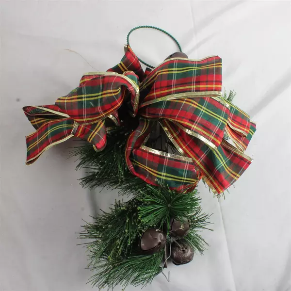 Christmas Garland with Plaid Ribbon & Bells 28" Mantel Wall Holiday Decor