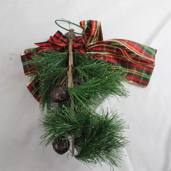 Christmas Garland with Plaid Ribbon & Bells 28" Mantel Wall Holiday Decor
