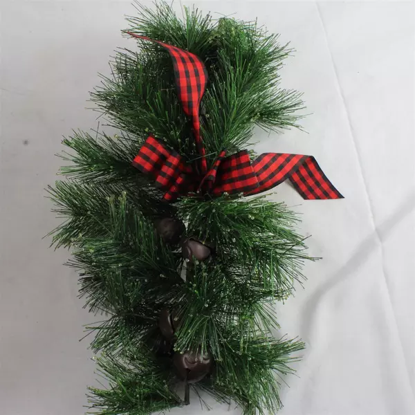 Christmas Garland with Plaid Ribbon & Bells 28" Mantel Wall Holiday Decor