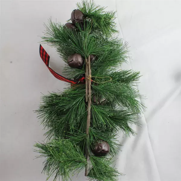 Christmas Garland with Plaid Ribbon & Bells 28" Mantel Wall Holiday Decor