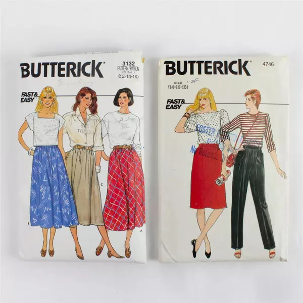 Lot of 2 Butterick 3132 & 4746 Misses Flared A-Line Skirt Patterns 12-18