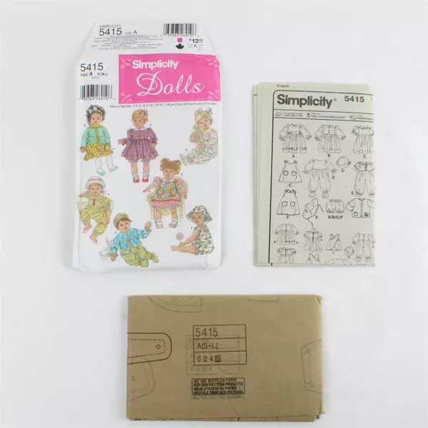 Lot of 3 Vintage Doll Clothes Patterns McCall's 6366 M4338 Simplicity 5415