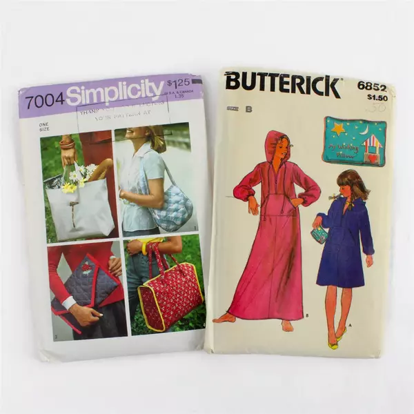 Lot of 2 Vintage Sewing Patterns Simplicity 7004 One Size Butterick 6852 Size B