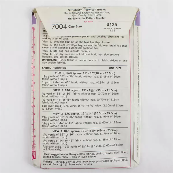 Lot of 2 Vintage Sewing Patterns Simplicity 7004 One Size Butterick 6852 Size B