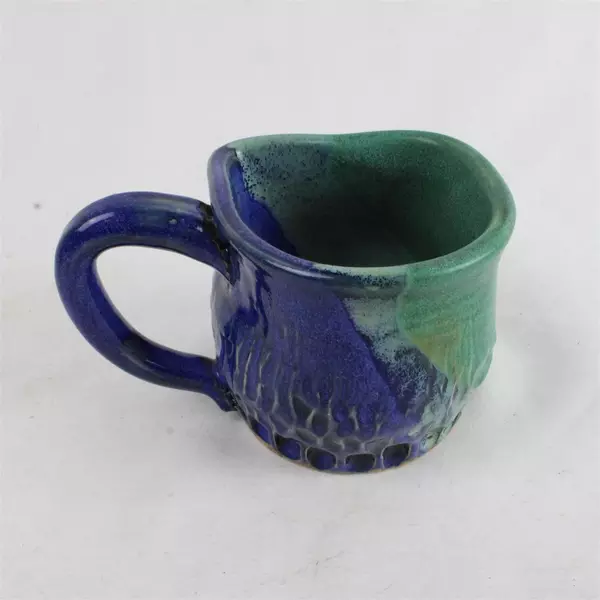Lot of 2 Handmade Ceramic Coffee Mugs Yellow Blue & Blue Green 