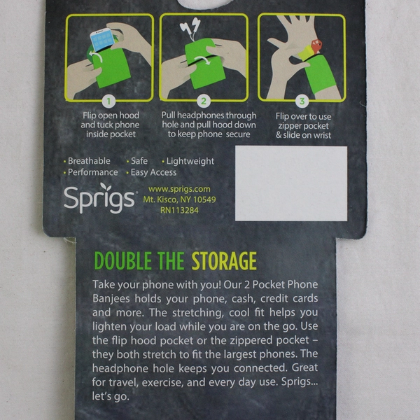 Sprigs Banjees Wrist Wallet 2 Pockets One Size Neon Yellow Running Zip