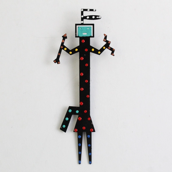 Black Metal Navajo Yei Brooch Pin 4 inch