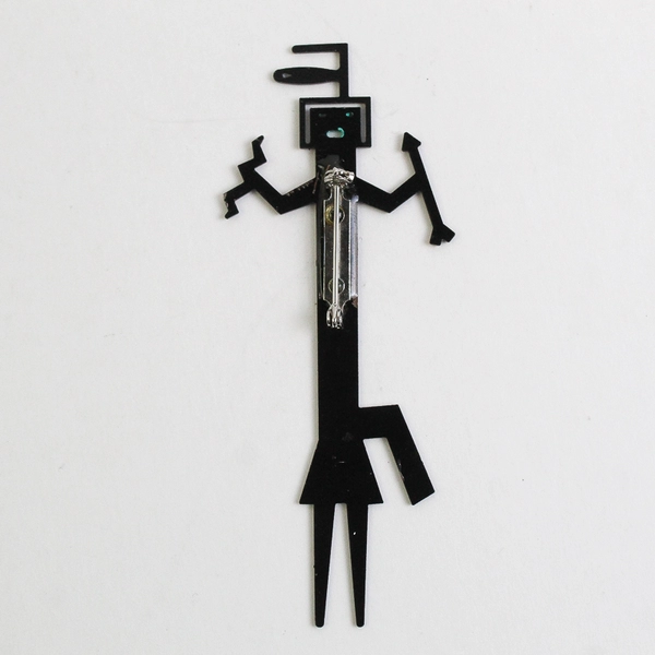 Black Metal Navajo Yei Brooch Pin 4 inch