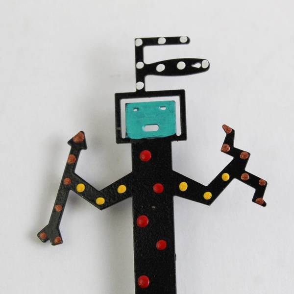 Black Metal Navajo Yei Brooch Pin 4 inch