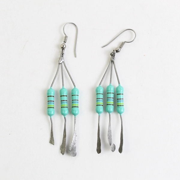 Handmade Turquoise Circuit Board Resistor Dangle Earrings 3 inch