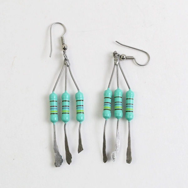 Handmade Turquoise Circuit Board Resistor Dangle Earrings 3 inch