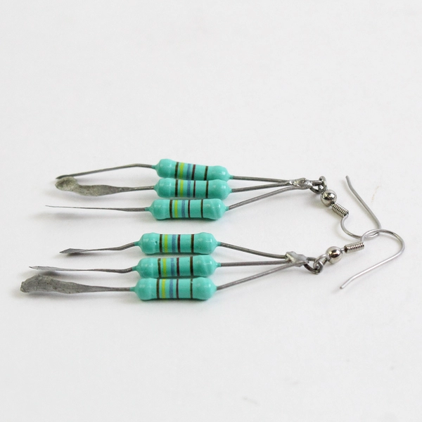 Handmade Turquoise Circuit Board Resistor Dangle Earrings 3 inch