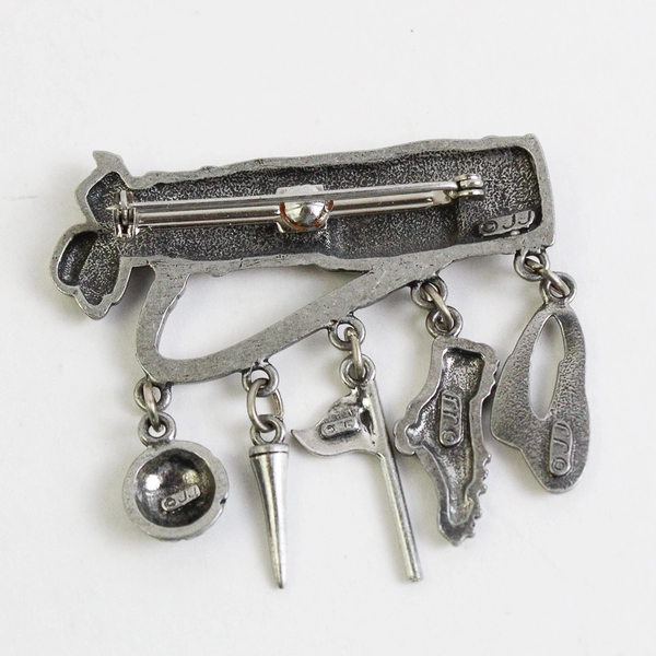 Vintage JJ Golf Bag With Charms Pewter Brooch Signed