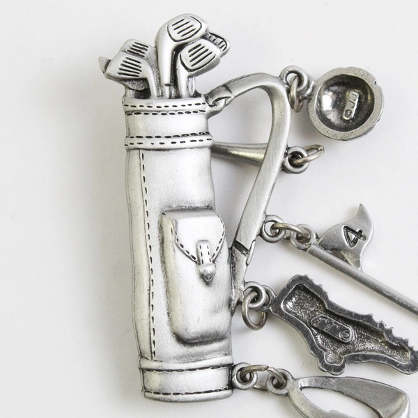 Vintage JJ Golf Bag With Charms Pewter Brooch Signed