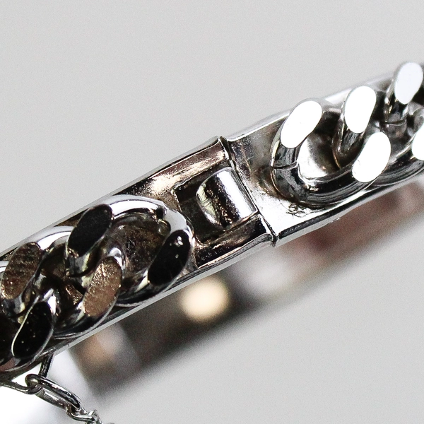 2.5" Silver Tone Bangle Bracelet W/ Chain Motif Push Closure With Chain