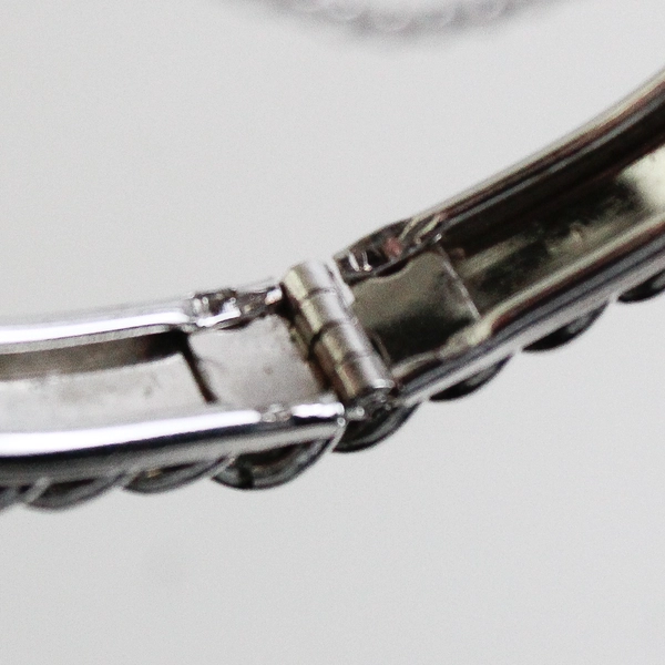 2.5" Silver Tone Bangle Bracelet W/ Chain Motif Push Closure With Chain