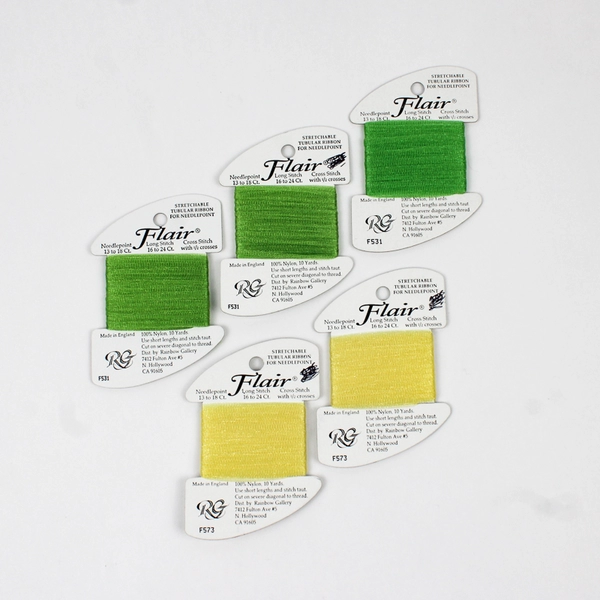 Lot of 5 Flair Stretchable Tubular Nylon Ribbon, 10 Yds. each, New 