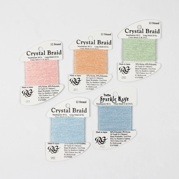 Lot of 5 Rainbow Gallery Crystal Braid Threads. Asst'd Colors, New