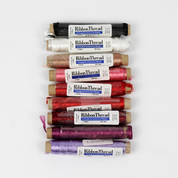 Lot of 9 Spools of Rayon Ribbon Thread 10 Meters Each Assorted Colors New