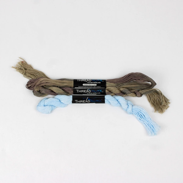 100% Cotton Threadworx Overdyed Floss 20 yds. ea. Grey and Pastel Blue, New 