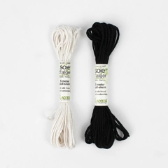 Lot of 2 Soie d'alger - 5 meter pull-skein Silk Thread, black and white, NEW 