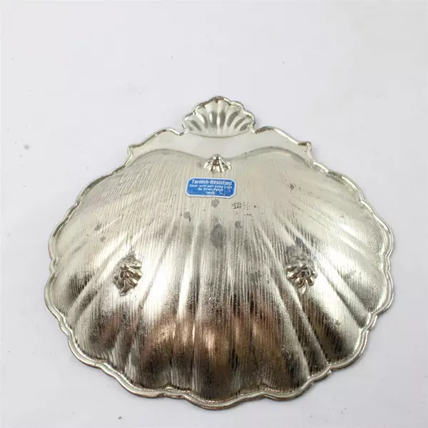 Vintage Silver Plated Shell Trinket Dish Scalloped Edge 6" Jewelry Tray